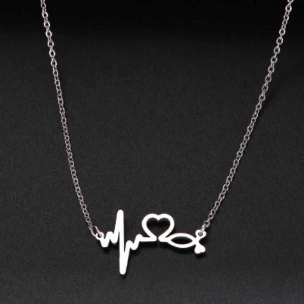 Mini Stethoscope White Plated Heartbeat Necklace